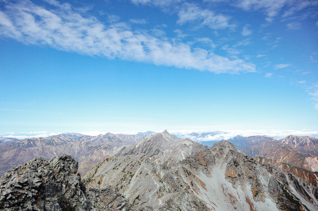 A view of Mt. Yarihotaka in the distance from Mt. Hotakadake